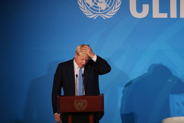 O primeiro-ministro do Reino Unido, Boris Johnson, fala na Cúpula de Ação Climática das Nações Unidas (ONU) em 23/09/2019, em Nova York. O primeiro-ministro do Reino Unido, Boris Johnson, fala na Cúpula de Ação Climática das Nações Unidas (ONU) em 23/09/2019, em Nova York.
