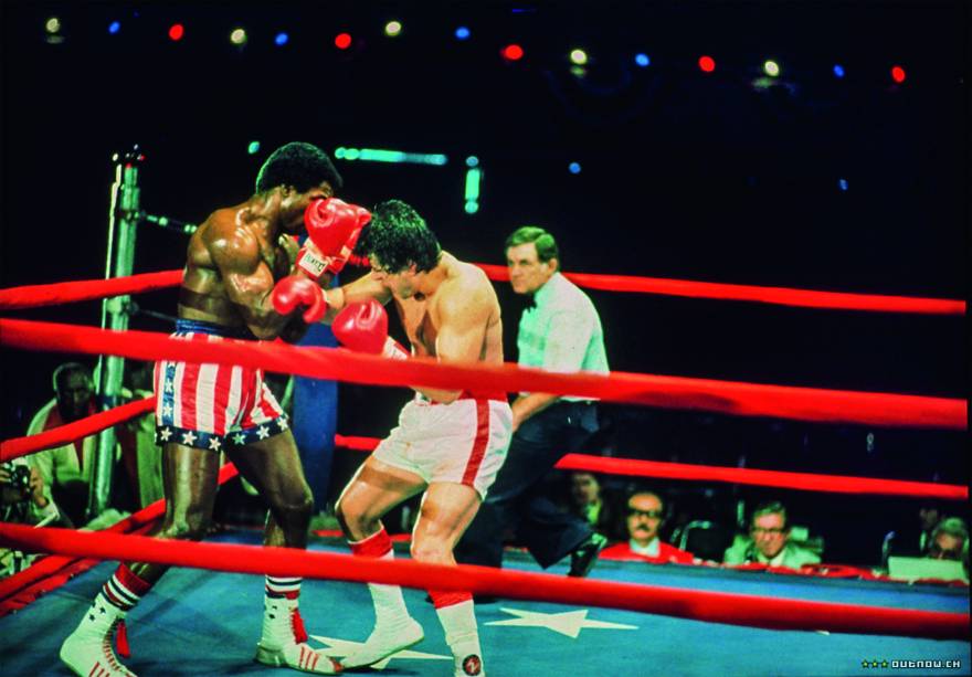 Carl Weathers e Sylvester Stallone no filme "Rocky - Um Lutador", de John G. Avildsen, 1976.