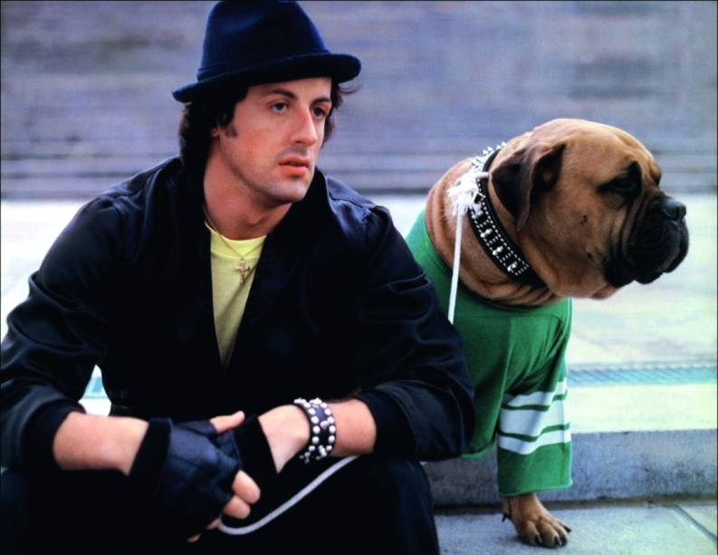 Sylvester Stallone, no filme "Rocky - Um Lutador", de John G. Avildsen, de 1976.