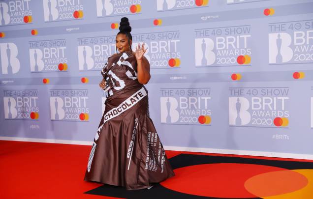 Lizzo, cantora, compositora, happer, norte americana, no Brit Awards 2020 na O2 Arena em Londres. 18/02/2020. Lizzo, cantora, compositora, happer, norte americana, no Brit Awards 2020 na O2 Arena em Londres. 18/02/2020.