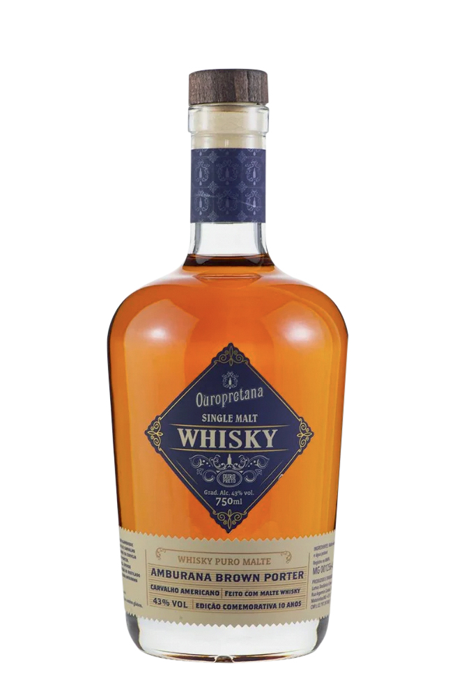Ouropretana Single Malt.jpg OUROPRETANA AMBURANA PORTER - O single malte é finalizado em barris de amburana, madeira nacional, antes usados para envelhecer uma cerveja escura do estilo porter -