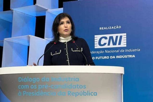 A senadora e pré-candidata à Presidência Simone Tebet pelo MDB durante evento promovido pela Confederação Nacional da Indústria (CNI), em Brasília, 29/6/2022. A senadora e pré-candidata à Presidência Simone Tebet pelo MDB durante evento promovido pela Confederação Nacional da Indústria (CNI), em Brasília, 29/6/2022.