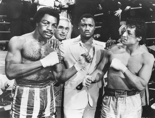 Sylvester Stallone e Carl Weathers, no filme Rocky- Um Lutador, de John G. Avildsen, de 1976. Sylvester Stallone e Carl Weathers, no filme Rocky- Um Lutador, de John G. Avildsen, de 1976.