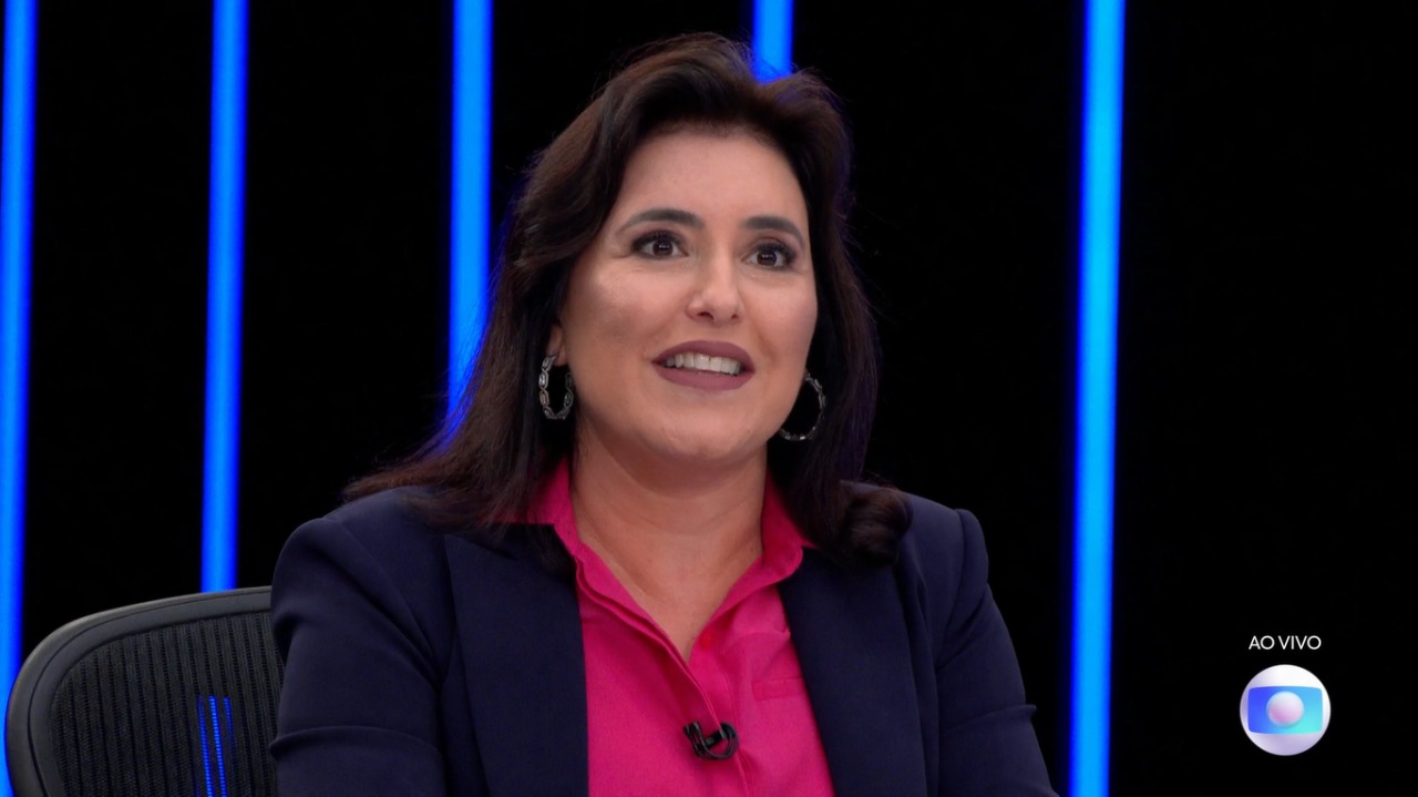 A senadora Simone Tebet, candidata do MDB à Presidência da República, concede entrevista para o Jornal Nacional