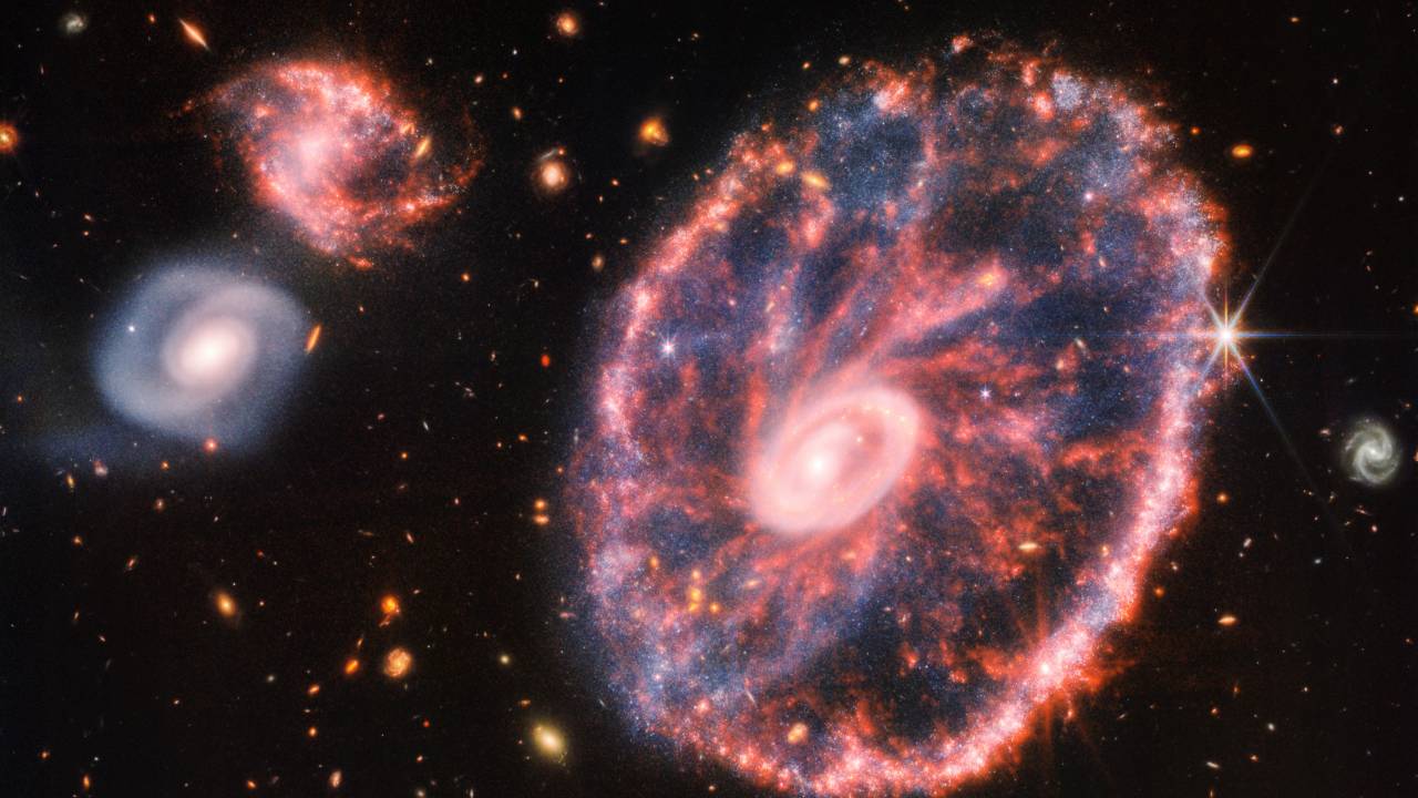 O Cartwheel é composto por dois anéis, um anel interno brilhante e um anel externo colorido -