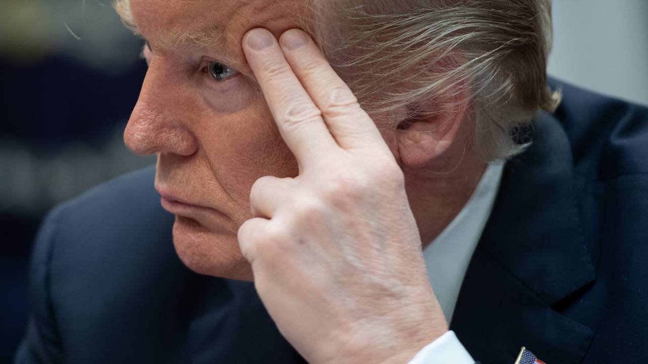 US President Donald Trump listens during a meeting on drug trafficking on the Southern Border of the US in the Roosevelt Room of the White House in Washington, DC, March 13, 2019. (Photo by SAUL LOEB / AFP)