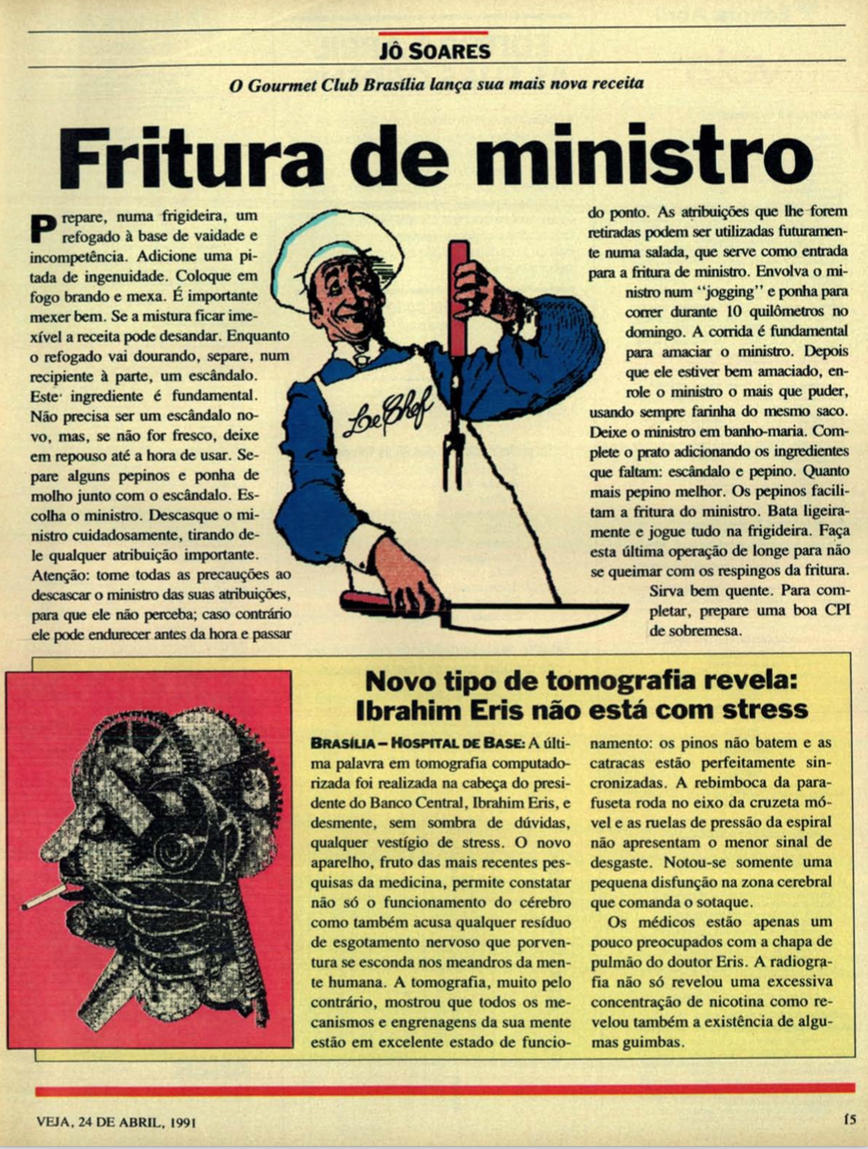 JO SOARES-COLUNA NA VEJA3 copy 'Fritura de Ministro', coluna de Jô Soares em 1991