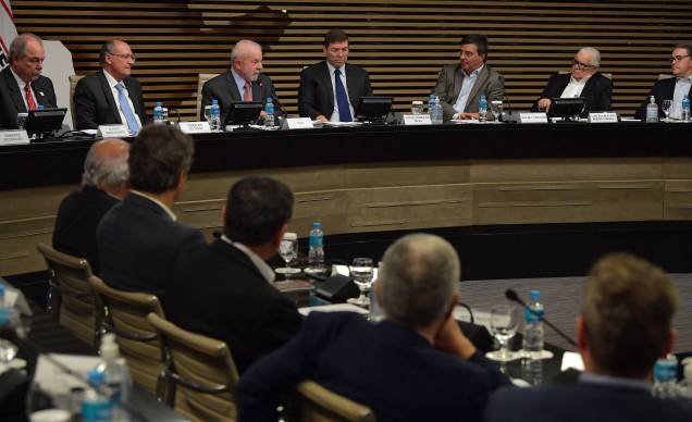 O ex presidente e candidato `a presidência da República Lula, e o presidente da Federação das Indústrias do Estado de São Paulo, Josué Gomes, com suas lideranças, durante encontro na sede da entidade. 09/08/2022. O ex presidente e candidato `a presidência da República Lula, e o presidente da Federação das Indústrias do Estado de São Paulo, Josué Gomes, com suas lideranças, durante encontro na sede da entidade. 09/08/2022.