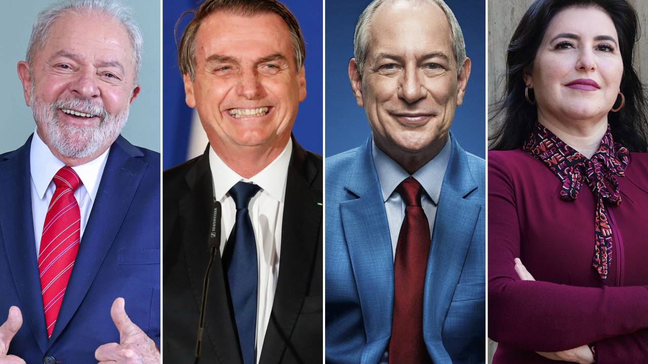 Lula, Jair Bolsonaro, Ciro Gomes e Simone Tebet -