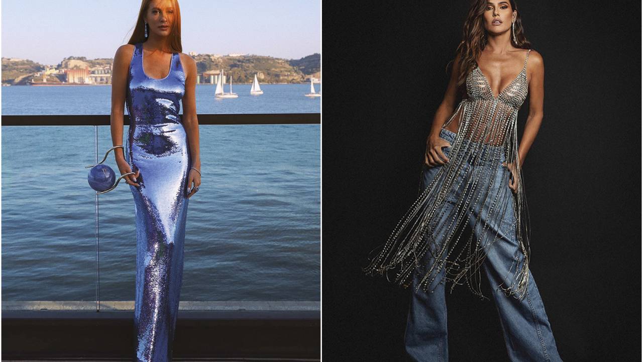 GLAMOUR - O azul cintilante de Marina Ruy Barbosa (à esq.) e a composição urbana de Deborah: abuso de tecidos nobres -