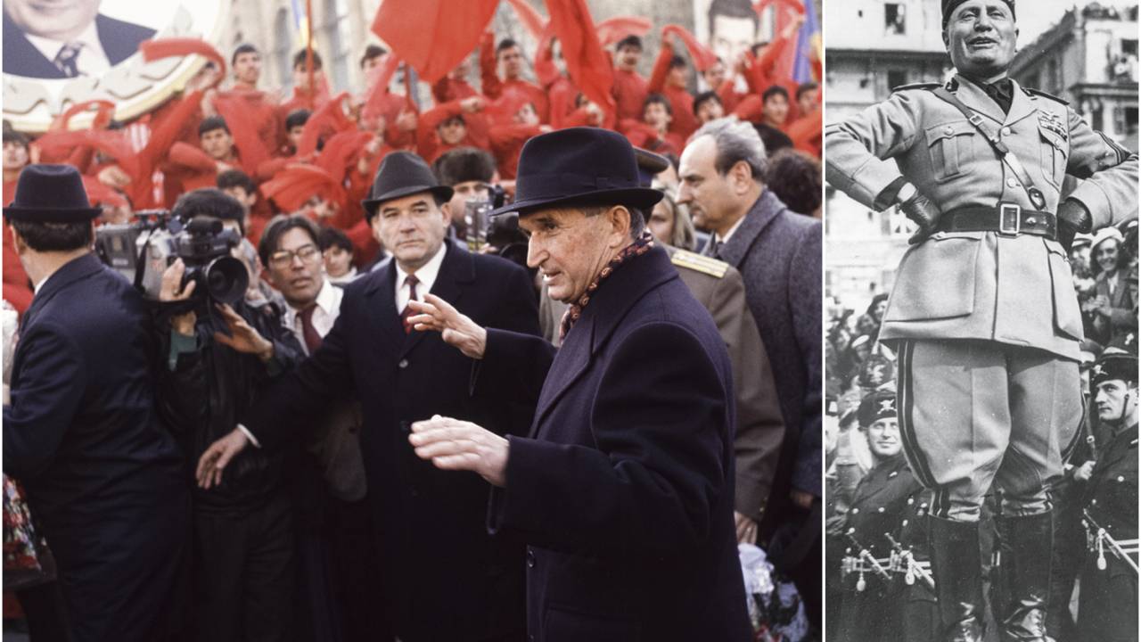 ILUSÃO DO PODER - Ceausescu (à esq.) e Mussolini: cercados de bajuladores e alheios à realidade -