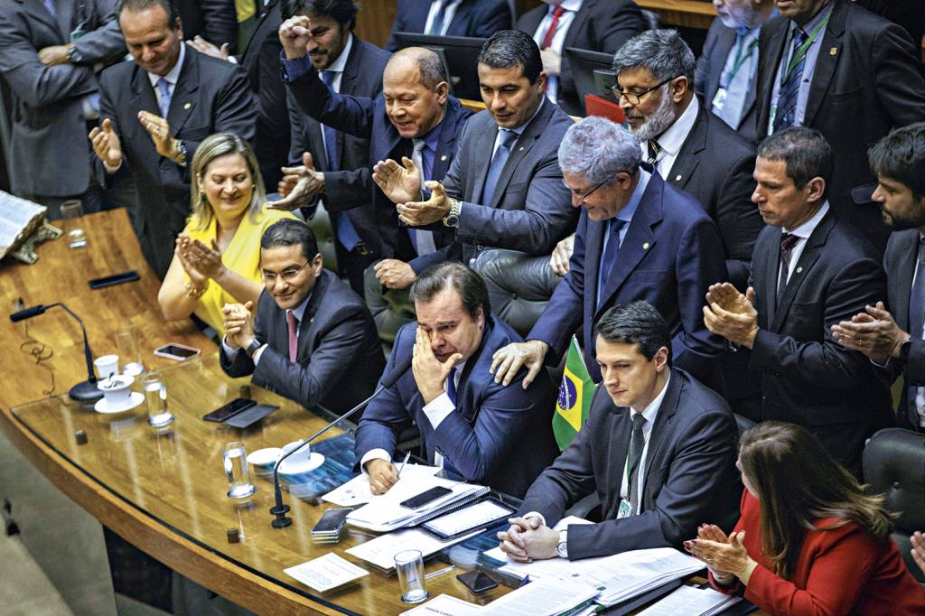 REFORMA-DA-PREVIDENCIA-RODRIGO-MAIA-CHORANDO-VOTACAO-2019-120190710_0672.JPG EMOÇÃO - O choro de Maia após a aprovação da reforma da Previdência: momento alto da produção dos parlamentares -
