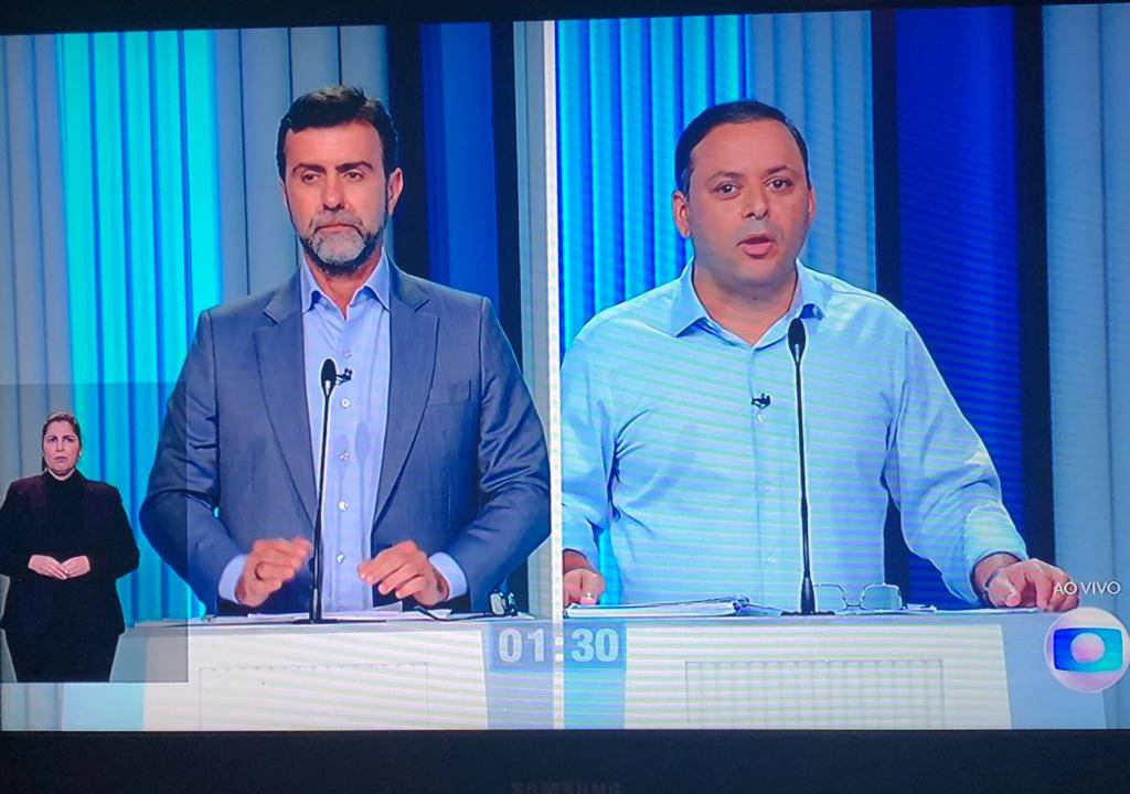 Marcelo Freixo e Rodrigo Neves no debate da Globo no Rio