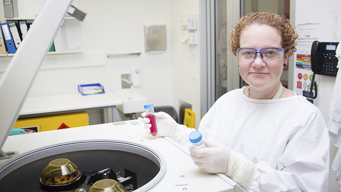 PROFESSOR NIKOLA BOWDEN IN THE LAB AT HUNTER MEDICAL RESEARCH INSTITIUTE