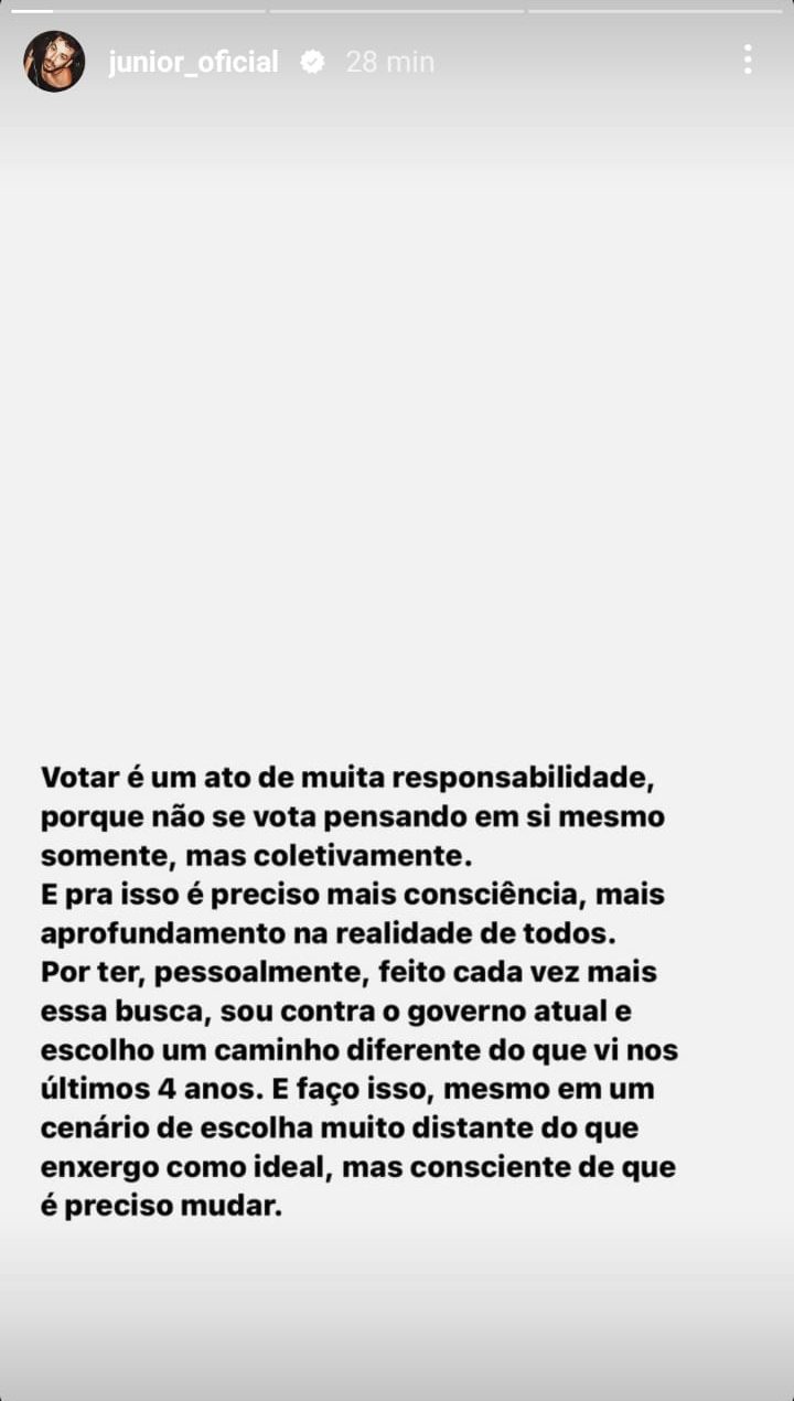 WhatsApp Image 2022-10-18 at 15.43.37 Júnior Lima publicou mensagem contra Bolsonaro