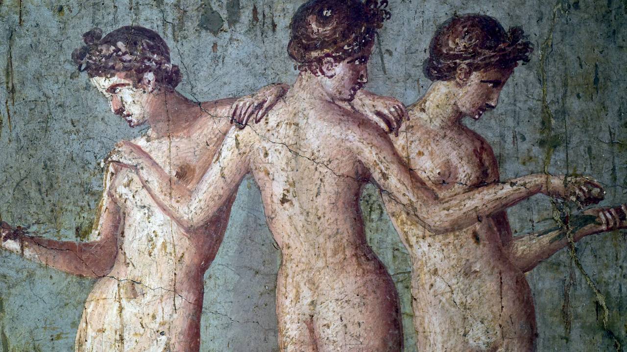 DIVINDADE - Três Graças: pintura encontrada em uma das casas de Pompeia retrata deusas que simbolizam a feminilidade -