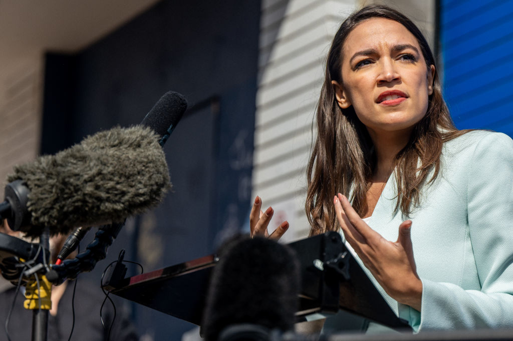 SAN ANTONIO, TEXAS - FEBRUARY 12: U.S. Rep. Alexandria Ocasio-Cortez (D-NY) speaks during a news conference at the 'Get Out the Vote' rally on February 12, 2022 in San Antonio, Texas. U.S. Rep. Alexandria Ocasio-Cortez (D-NY) alongside candidates Jessica Cisneros and Greg Casar gathered and rallied with supporters ahead of the Democratic March primaries. (Photo by Brandon Bell/Getty Images)