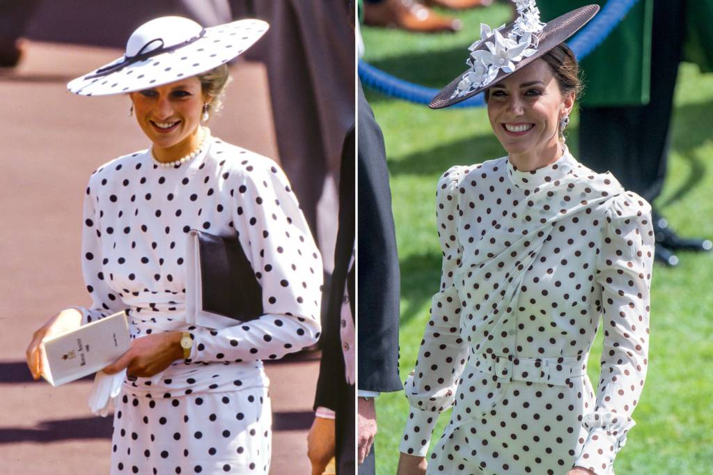 Kate-Diana-3 EM FAMÍLIA - Predileção por poás: a estampa clássica foi reabilitada por Diana e repetida em várias ocasiões por Kate -