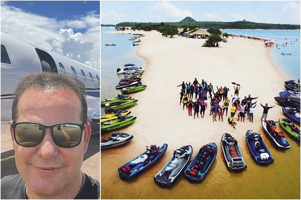 VALDINEI-MAURO-DE-SOUZA-AVIÃO-2022-09.jpg OSTENTAÇÃO - O empresário nas redes sociais: ao lado de jato particular e durante encontro com amigos em jet skis em uma praia de rio no Pará -