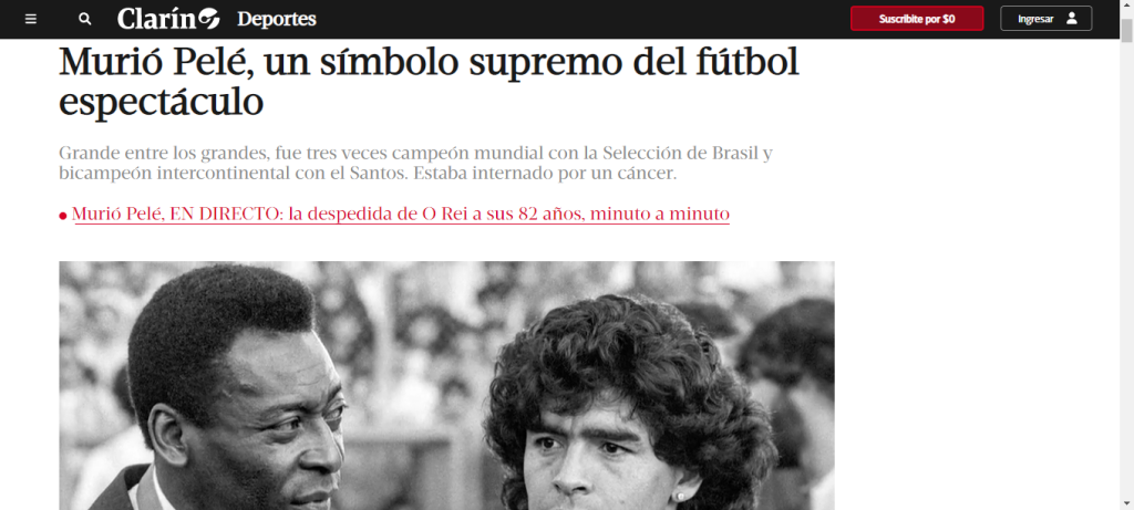 clarin Jornal argentino Clarín homenageou Pelé