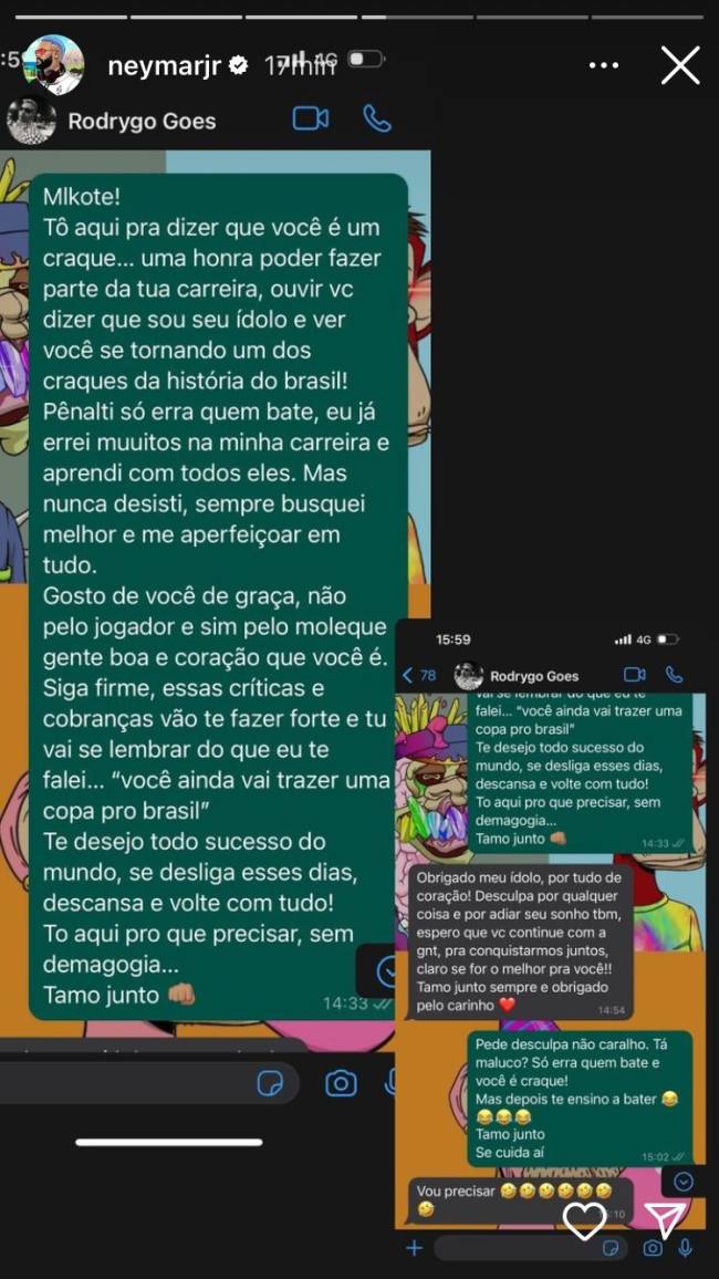 Conversa entre Rodrygo e seu ídolo, Neymar