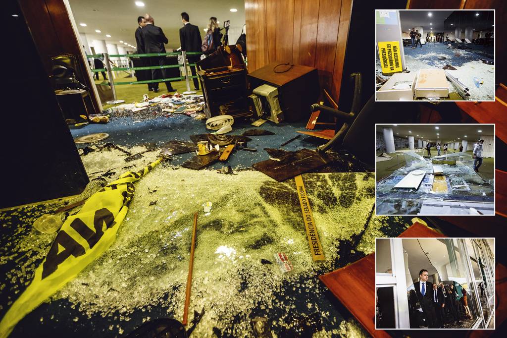 22694119-high.jpeg DESTROÇOS - Rodrigo Pacheco no Congresso: ele se disse chocado com o tamanho da destruição promovida pelos criminosos na Câmara e no Senado -