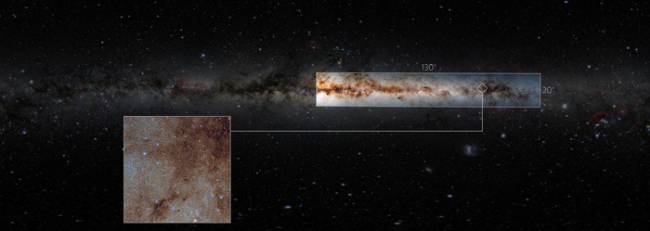 Gargantuan Astronomical Data Tapestry of the Milky Way Astronomers have released a gargantuan survey of the galactic plane of the Milky Way. The new dataset contains a staggering 3.32 billion celestial objects — arguably the largest such catalog so far. The data for this unprecedented survey were taken with the US Department of Energy-fabricated Dark Energy Camera at the NSF’s Cerro Tololo Inter-American Observatory in Chile, a Program of NOIRLab. For reference, a low-resolution image of the DECaPS2 data is overlaid on an image showing the full sky. The callout box is a full-resolution view of a small portion of the DECaPS2 data.