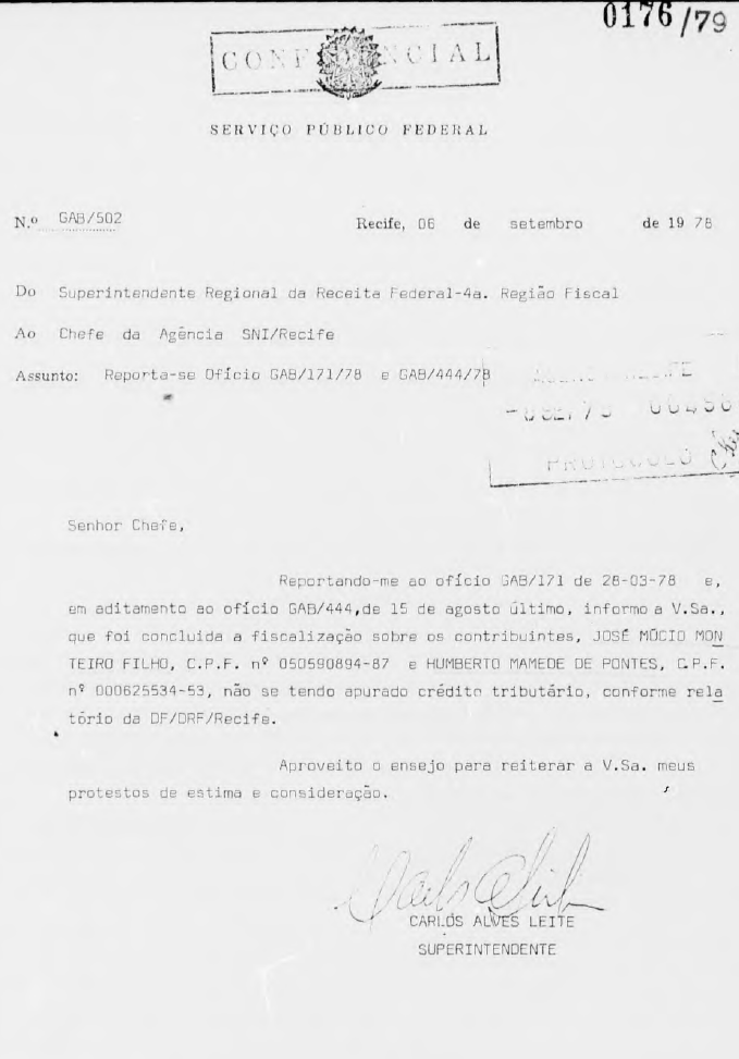 RELATÓRIO SECRETO SNI – JOSÉ MÚCIO reprodução