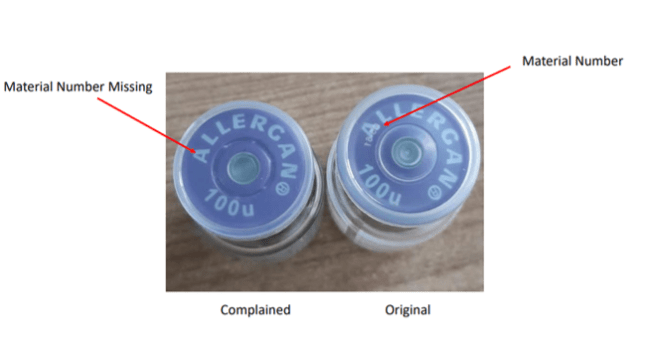 numerorotulo No produto original há um número do material de embalagem da tampa, que está ausente no produto falsificado