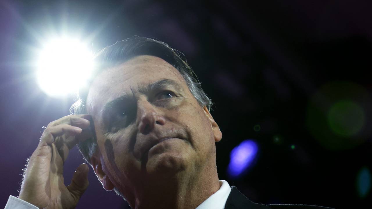 NATIONAL HARBOR, MARYLAND - MARCH 04: Former President of Brazil Jair Bolsonaro speaks during the annual Conservative Political Action Conference (CPAC) at Gaylord National Resort & Convention Center on March 4, 2023 in National Harbor, Maryland. Former President Donald Trump will address the event this afternoon. Alex Wong/Getty Images/AFP (Photo by ALEX WONG / GETTY IMAGES NORTH AMERICA / Getty Images via AFP)