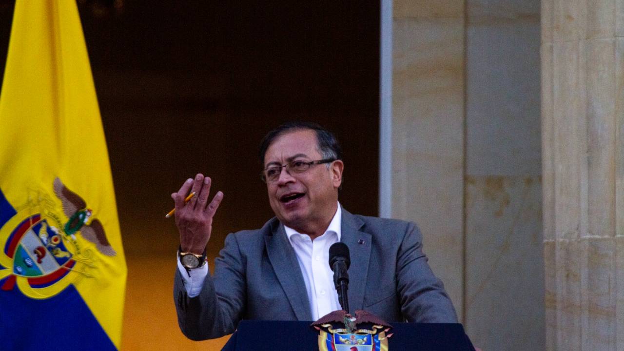 Colombia's president Gustavo Petro speaks during an event presenting a bill to reform Colombia's healthcare system, in a public act at Narino's Presidential Palace in Bogota, Colombia on February 13, 2023. (Photo by Sebastian Barros/NurPhoto via Getty Images)