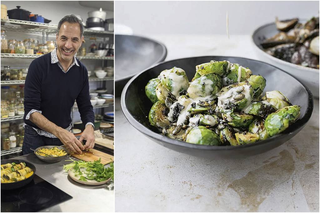 COUVE-COM-ALHO-PRETO-YOTAM-OTTOLENGHI.jpg ARTE - Couve-de-bruxelas com alho preto (à dir.), do badalado israelense Yotam Ottolenghi: criatividade infinita