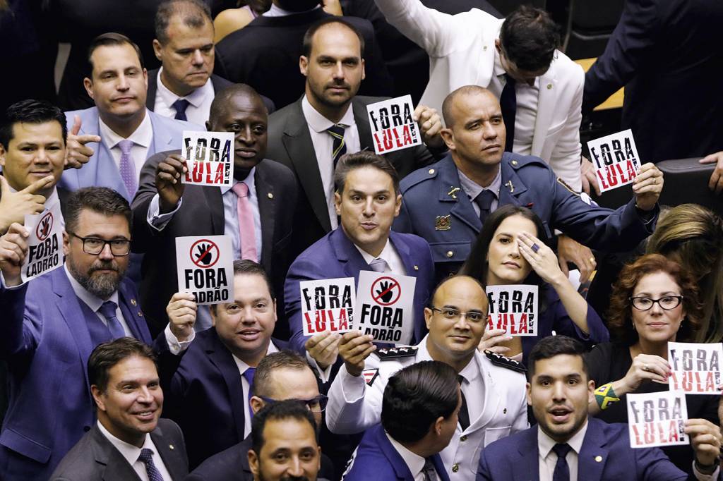EDUARDO-BOLSONARO-OPOSICAO-CAMARA-DEPUTADOS-2023-09.jpg SEM BALA - Eduardo Bolsonaro: o líder da minoria não controla nem o seu PL