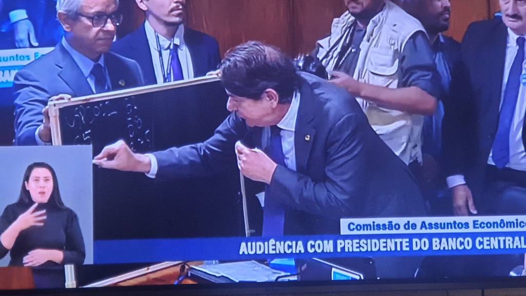 Cid Gomes usa lousa e giz para criticar juros do Banco Central