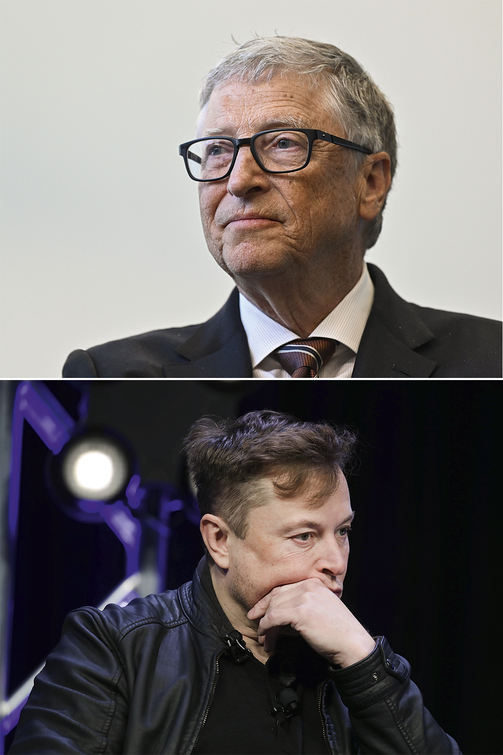 GettyImages-1247163886.jpg FUTURO EM JOGO - Visões opostas: Bill Gates (no alto) acredita que a tecnologia poderá reduzir desigualdades, enquanto Musk prefere detê-la já