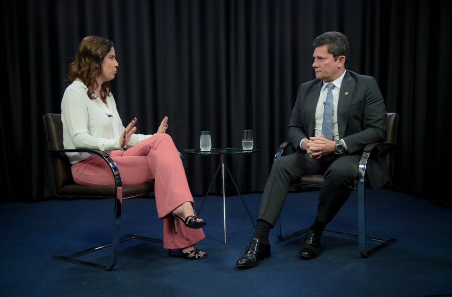 O senador Sergio Moro durante a gravação do programa Amarelas On Air, de Veja