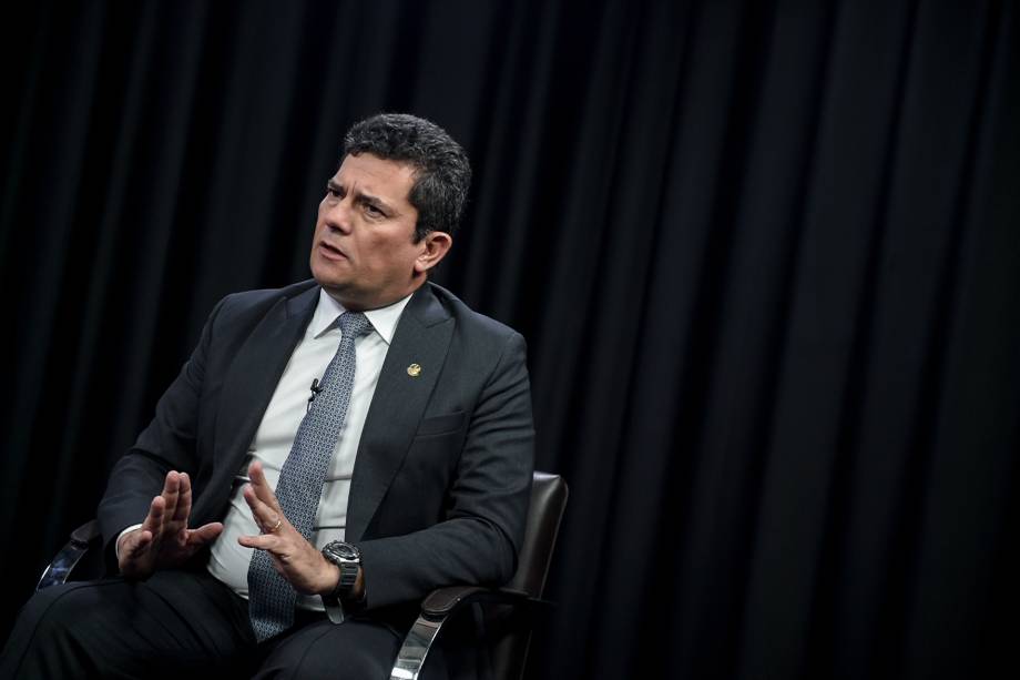 O senador Sergio Moro durante a gravação do programa Amarelas On Air, de Veja