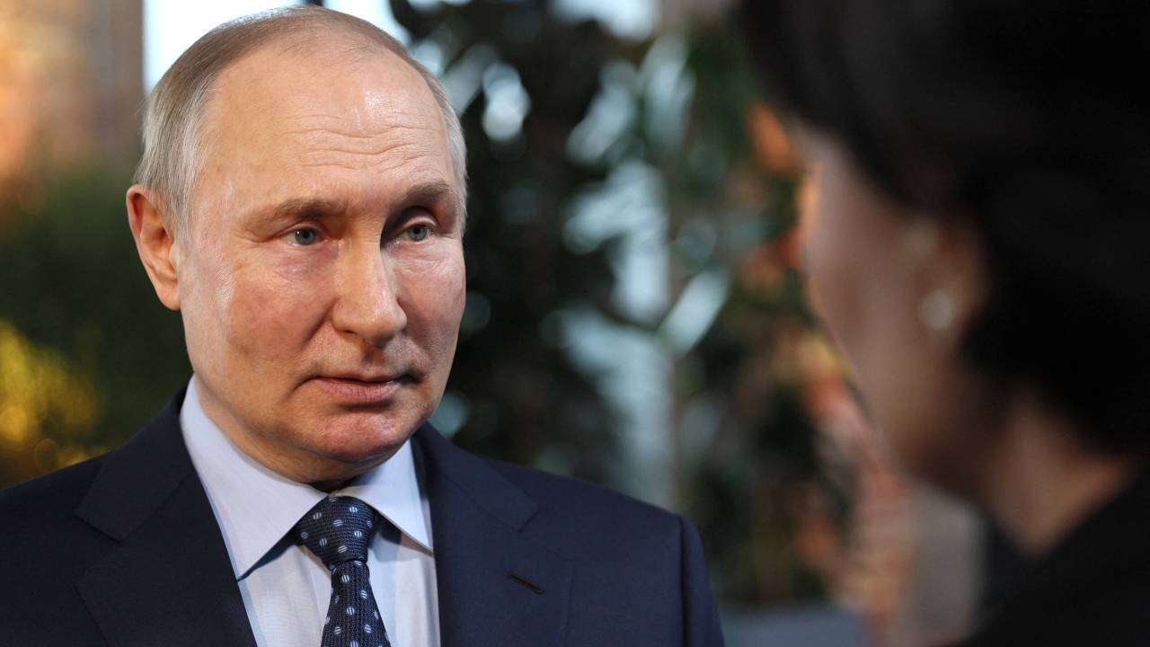 Russian President Vladimir Putin answers a question on a drone attack on Moscow and the Moscow region in Moscow on May 30, 2023. (Photo by Gavriil GRIGOROV / SPUTNIK / AFP)