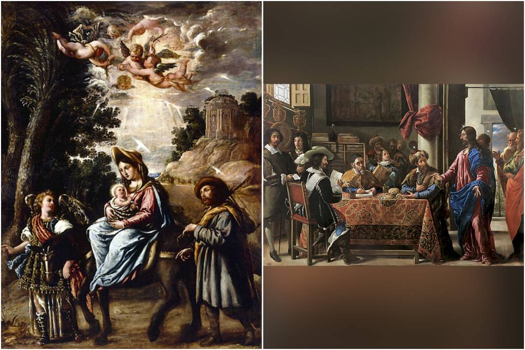 APOIO-EXPOSICAO—JUAN-DE-PAREJA-2023—obra-b.jpg AUTORAL - À esquerda, A Fuga para o Egito (1658), e, à dreita, O Chamado de São Matheus (1661): estilo diferente do mestre