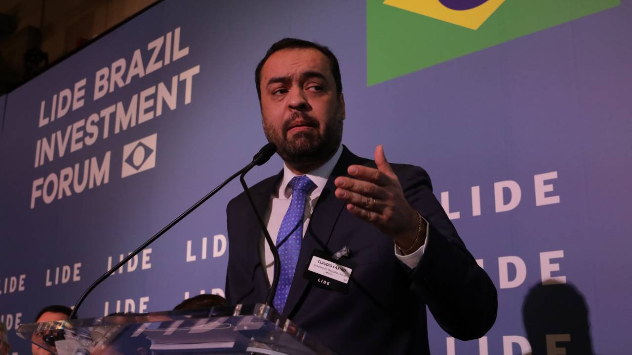 O governador do Rio de Janeiro, Cláudio Castro (PL), durante evento do LIDE em Nova York
