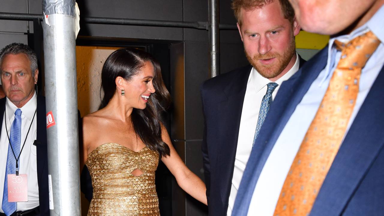 NEW YORK, NEW YORK - MAY 16: Meghan Markle, Duchess of Sussex, and Prince Harry, Duke of Sussex leave The Ziegfeld Theatre on May 16, 2023 in New York City. (Photo by James Devaney/GC Images)
