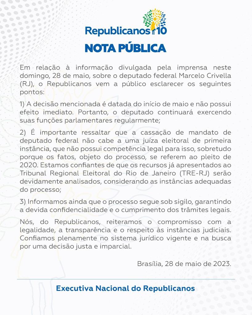 WhatsApp Image 2023-05-29 at 11.54.37 Nota do partido sobre a cassação de Crivella