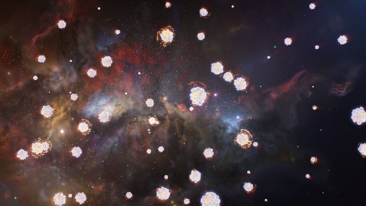 Impressão artística de elementos químicos encontrados em nuvens distantes de gás