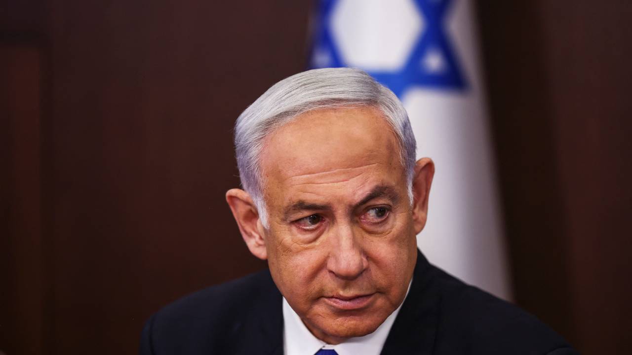 Israeli Prime Minister Benjamin Netanyahu chairs a cabinet meeting at the prime minister's office in Jerusalem, on June 4, 2023. (Photo by RONEN ZVULUN / POOL / AFP)