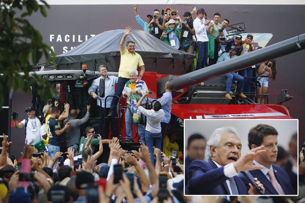 JAIR-BOLSONARO-AGRISHOW-2023-03.jpg À DIREITA - Bolsonaro na Agrishow, em Ribeirão Preto (SP), e o governador de Goiás, Ronaldo Caiado, na CPI do MST: discursos contra a esquerda e em defesa da propriedade privada