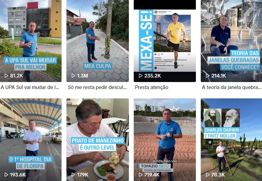 Publicações do prefeito de Florianópolis, Topázio Neto (PSD) no TikTok