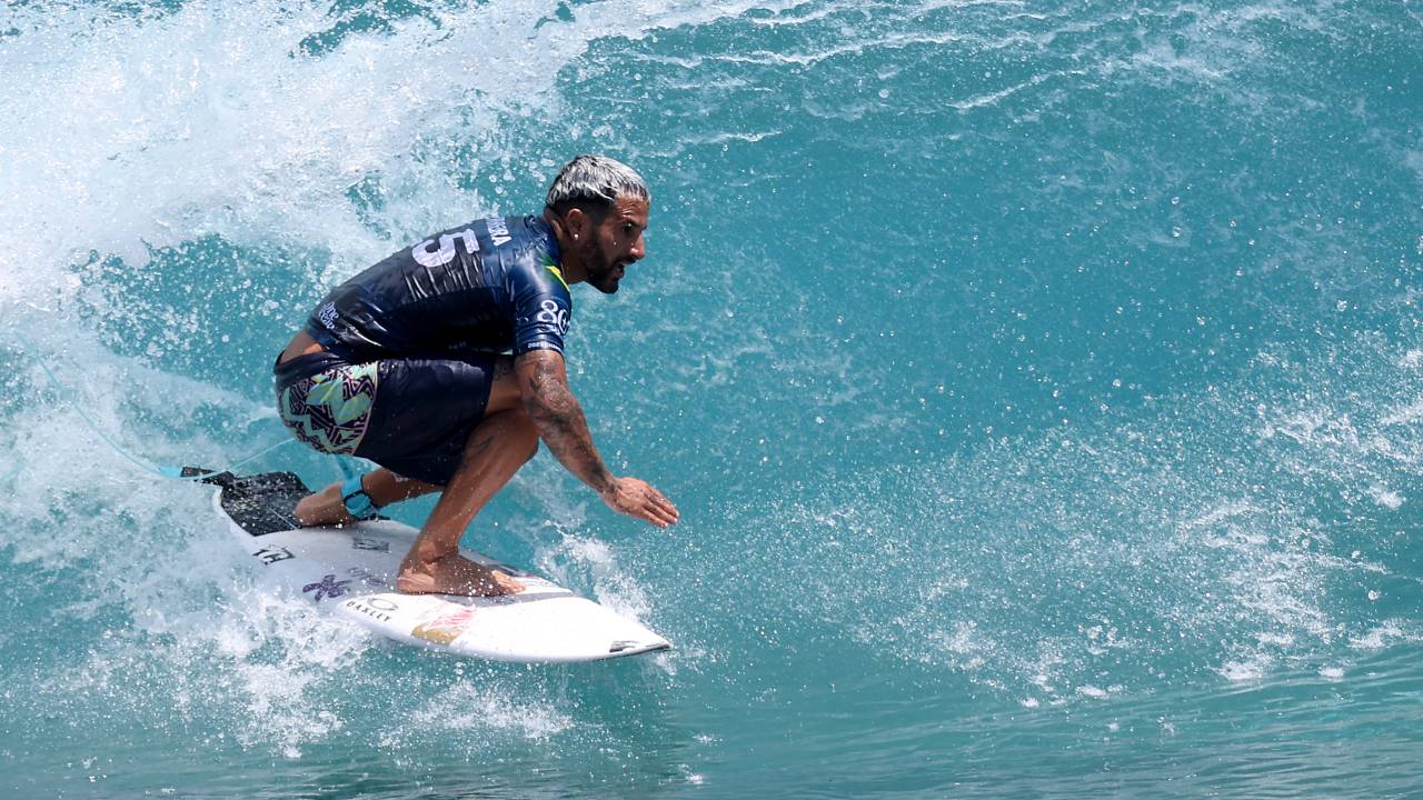 LEMOORE, CALIFORNIA - MAY 28: Italo Ferreira of Brazil competes during the World Surf League Surf Ranch Pro Men's Final on May 28, 2023 in Lemoore, California. (Photo by Sean M. Haffey/Getty Images)