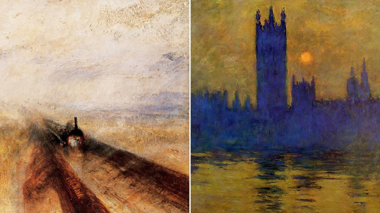 CADÊ A LINHA? - Chuva, Vapor e Velocidade, de Turner (à esq.), e Casas do Parlamento, de Monet: jogo de luz