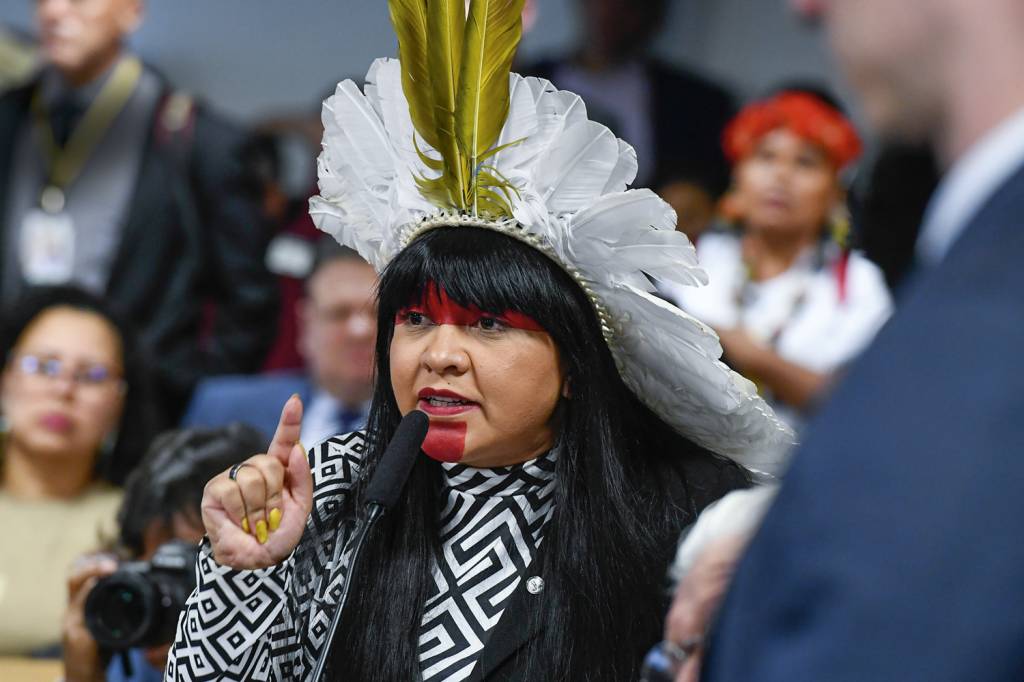 SESSAO-INDIGENA.jpg DISPUTA - Célia Xakriabá (PSOL-MG): a deputada indígena faz discurso contra o marco temporal em comissão do Senado