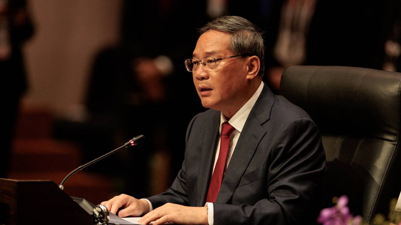 O primeiro-ministro da China, Li Qiang, fala durante a 43ª Cúpula da ASEAN em Jacarta, na Indonésia. 06/09/2023